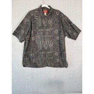 Pau Hana Hawaii Mens XL Short Sleeve Button Up Hawaiian Shirt Gray Geometric